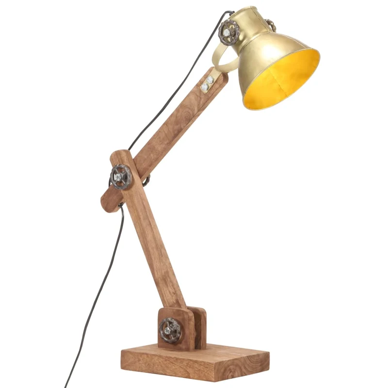 Lampe de Bureau Industrielle en Laiton et Bois
