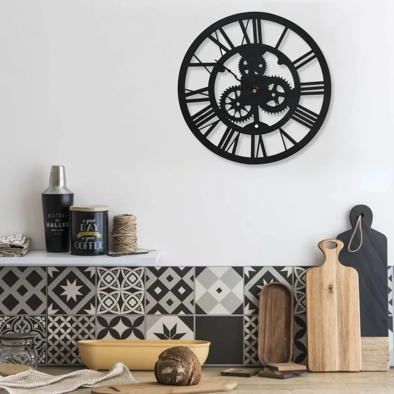 Horloge Murale Industrielle avec Engrenages