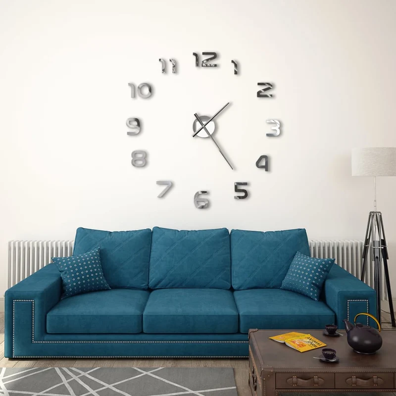 Grosse Horloge Industrielle 3D en Argent Brillant
