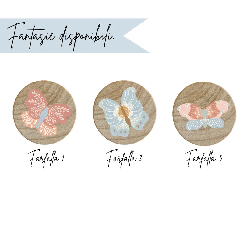 Bouton en bois avec motif de papillon en relief - Plus de modèles disponibles