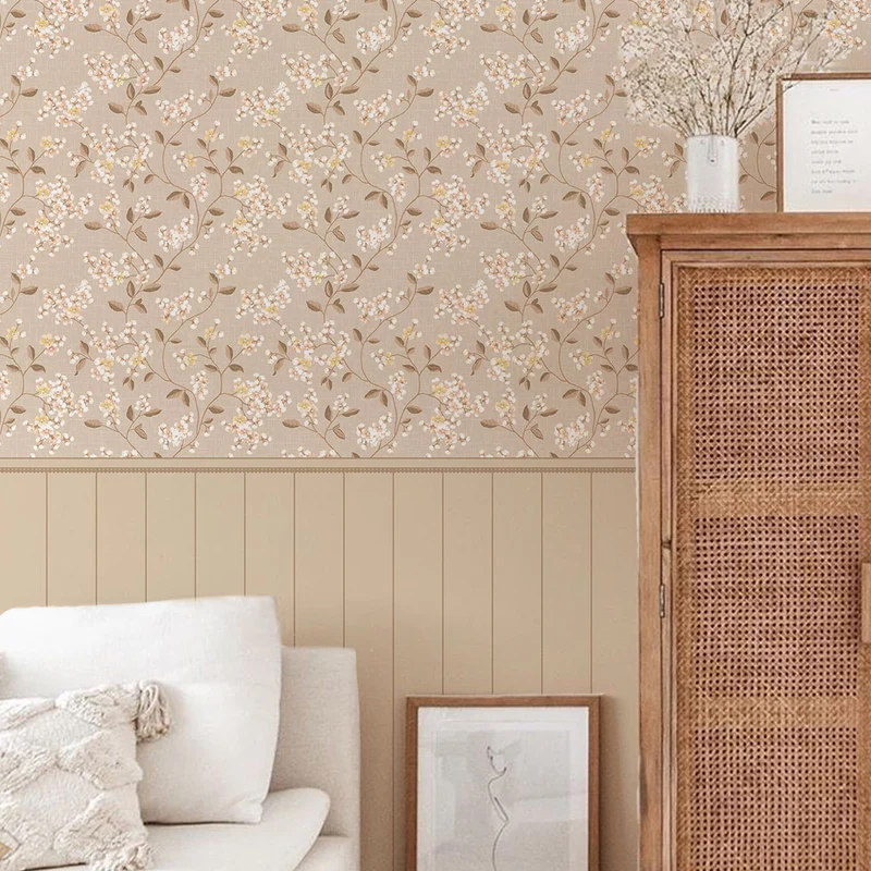 Papier peint vintage à motif floral boisé - Plusieurs tailles disponibles