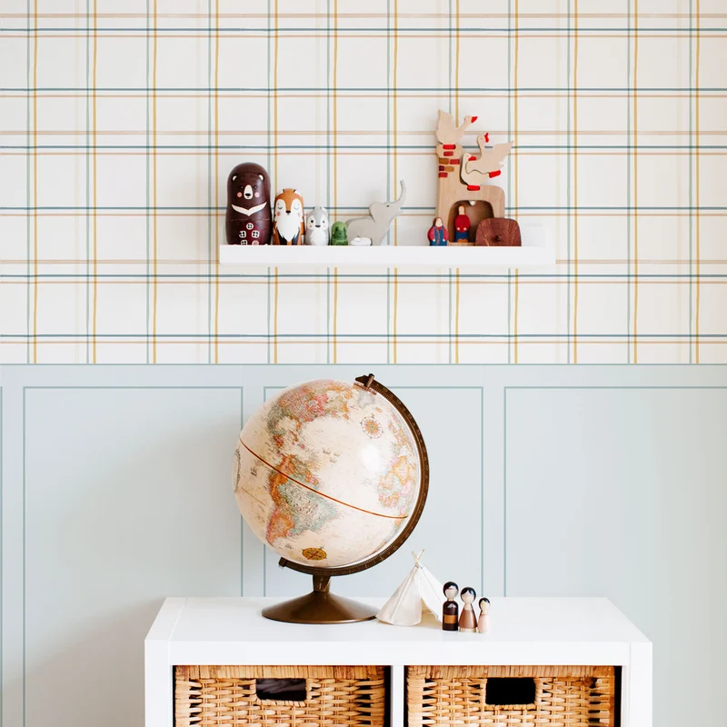 Papier peint boiserie à motif tartan coloré - Plusieurs tailles disponibles