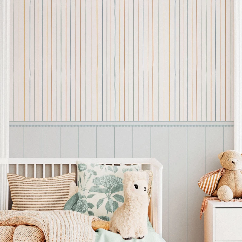 Papier peint Boiserie à rayures colorées - Plusieurs tailles disponibles