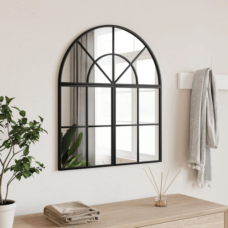 Grand Miroir Industriel en Fer Noir