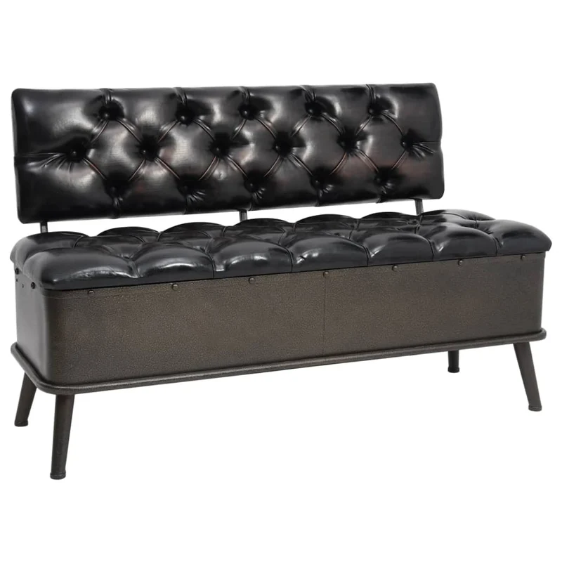 Banc Style Industriel avec Rangement et Similicuir