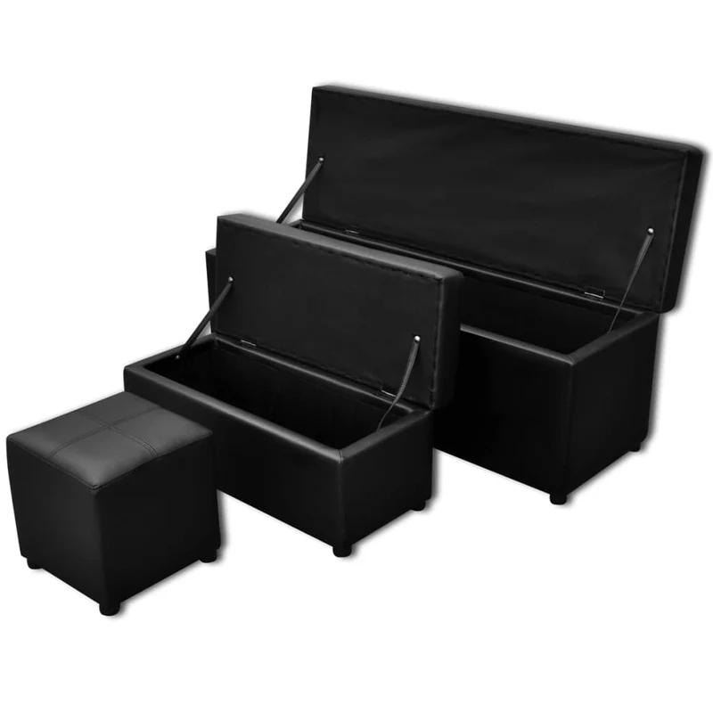 Ensemble de Banc Gigogne en Simili Cuir Noir