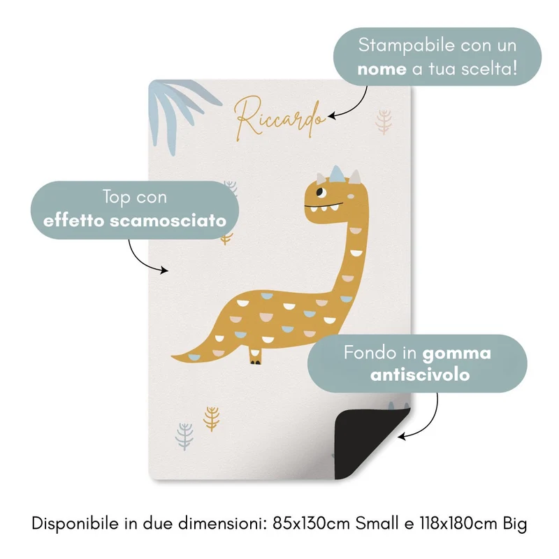 Tapis de jeu dinosaure - Plusieurs couleurs et tailles disponibles - Nom personnalisable