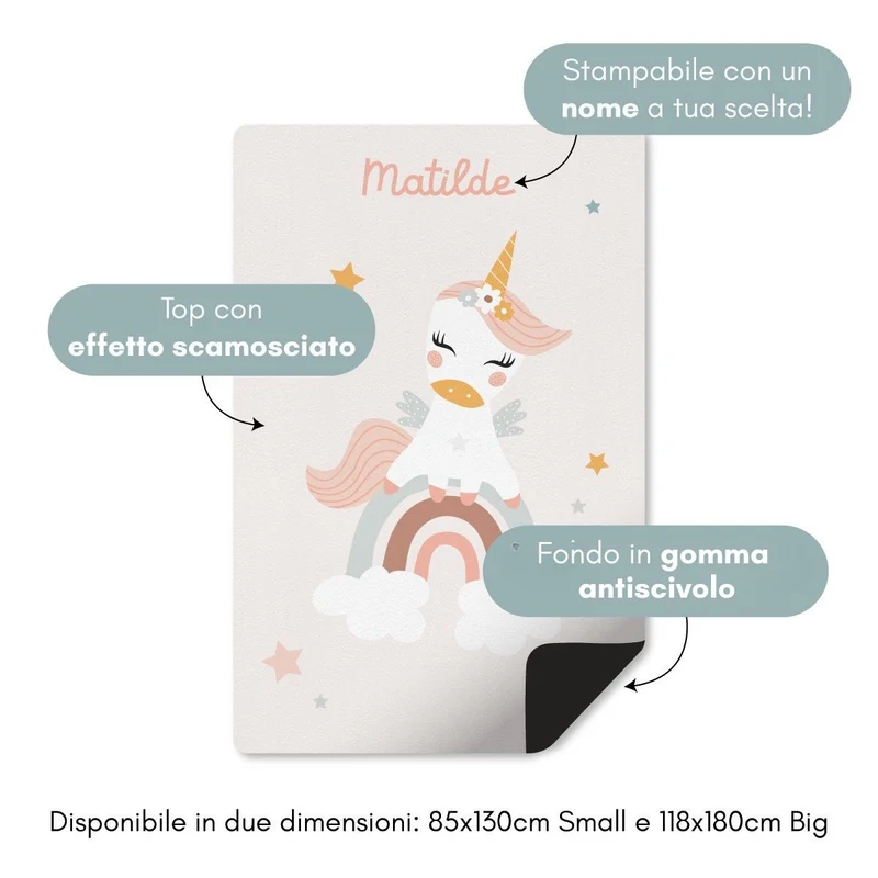 Tapis de jeu Licorne - Plusieurs couleurs et tailles disponibles - Nom personnalisable