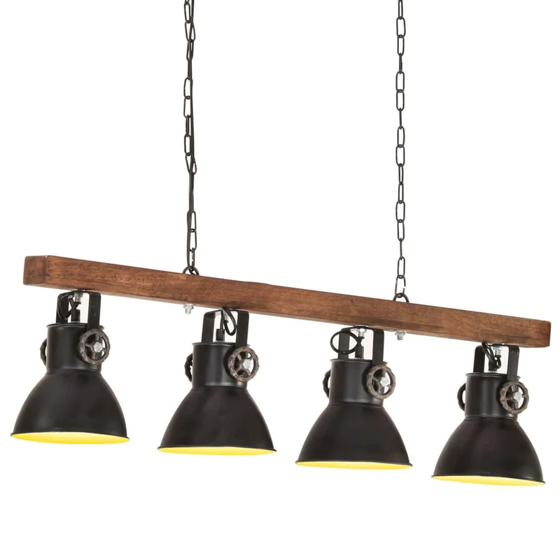 Suspension Luminaire Style Industriel en Bois et Fer