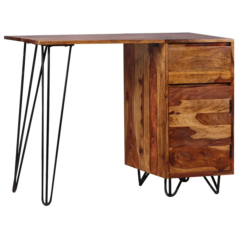Bureau Élégant en Métal Noir et Bois Massif