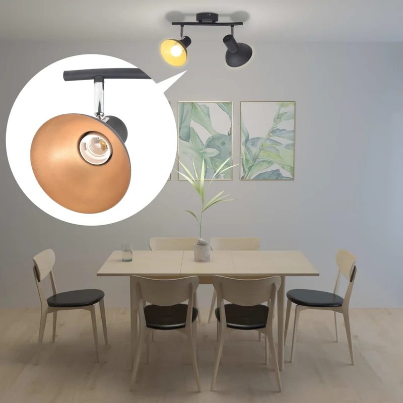 Éclairage Plafonnier Industriel LED Noir et Doré
