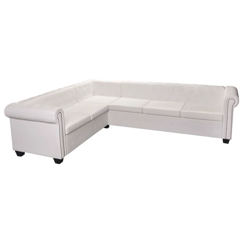 Canapé d'Angle Chesterfield en Similicuir Blanc