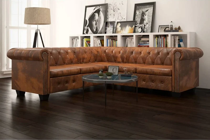 Canapé Chesterfield en Cuir Vieilli