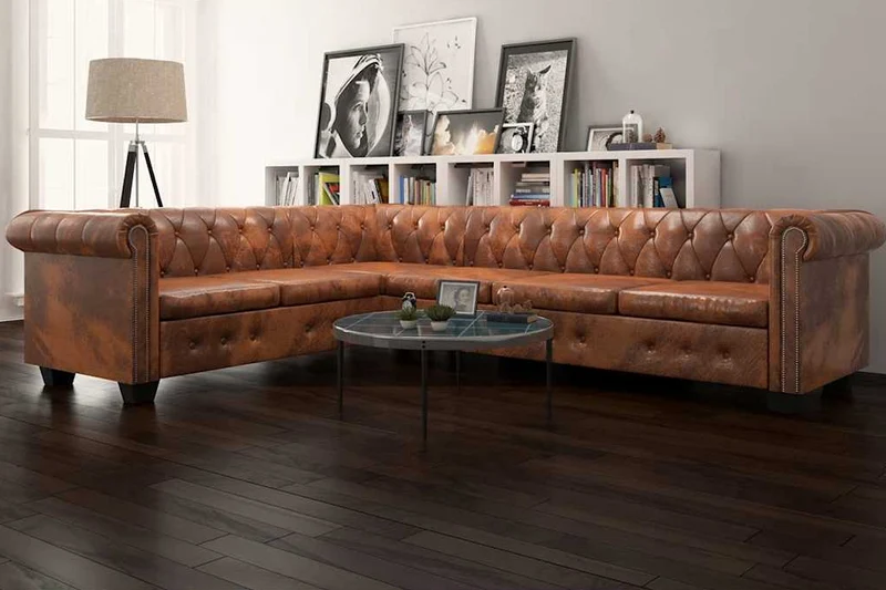 Canapé d'angle Chesterfield 6 Places en Cuir