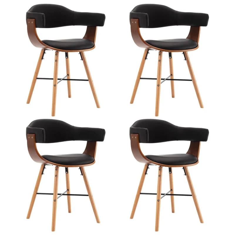 Chaise Industrielle en Bois Courbé et Simili Cuir Noir