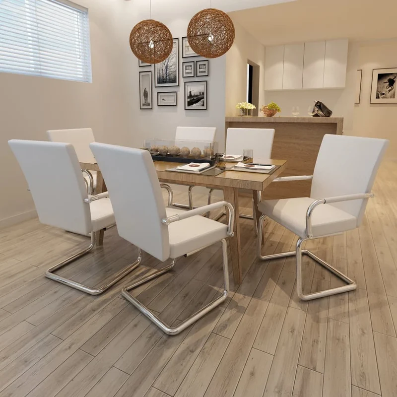 Chaise Cantilever Blanche Industrielle en Similicuir