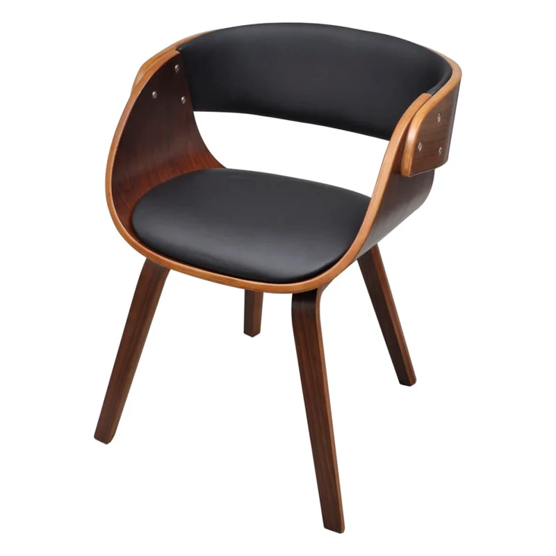 Chaise Industrielle en Bois et Cuir Noir