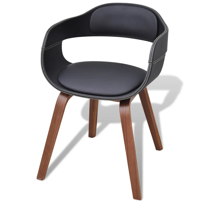 Chaises Industrielle en Bois et Similicuir Noir