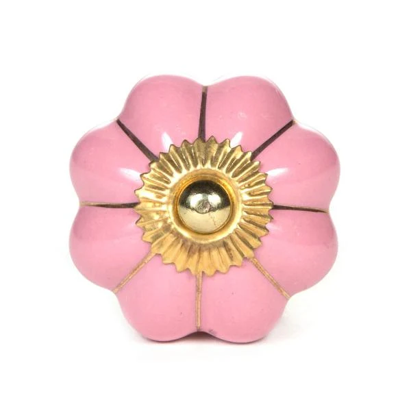Bouton fleur rose et doré