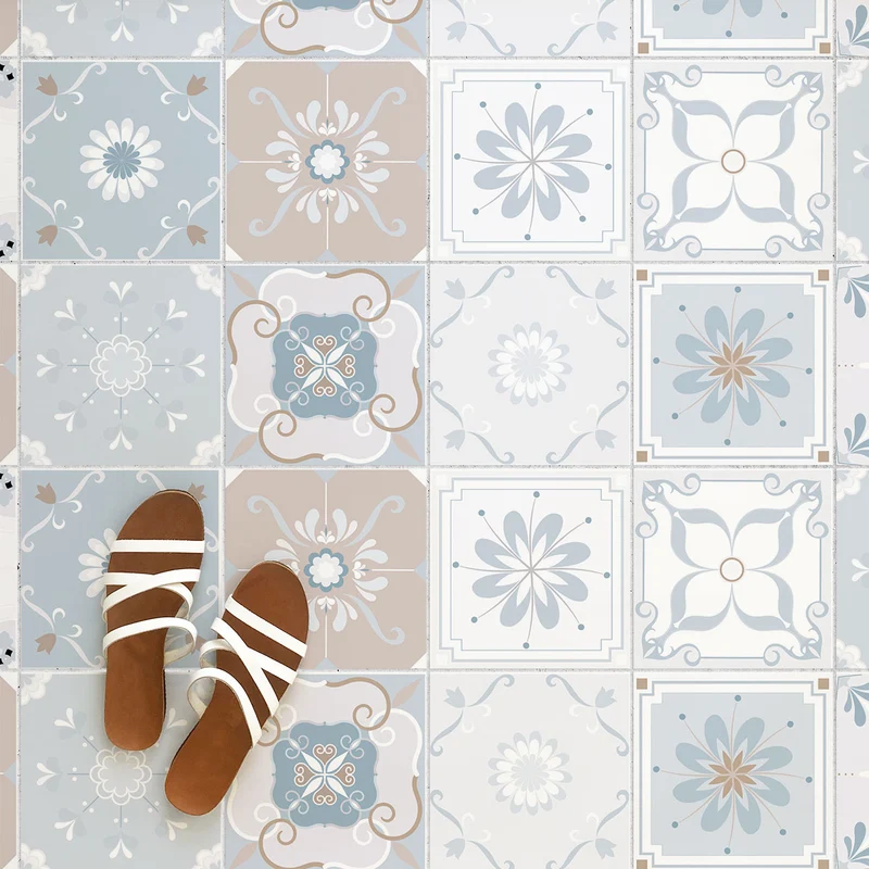 Autocollants vintage bleu et taupe pour carrelage - Plusieurs tailles disponibles