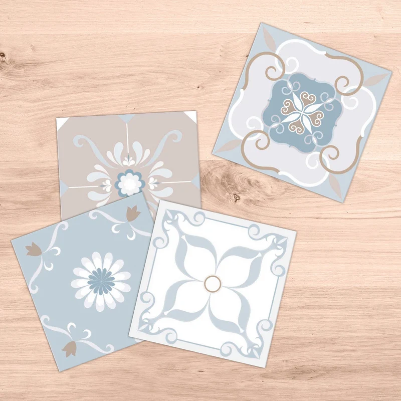 Autocollants vintage bleu et taupe pour carrelage - Plusieurs tailles disponibles