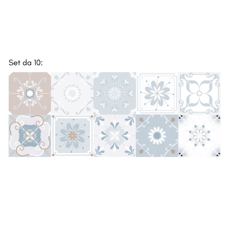 Autocollants vintage bleu et taupe pour carrelage - Plusieurs tailles disponibles