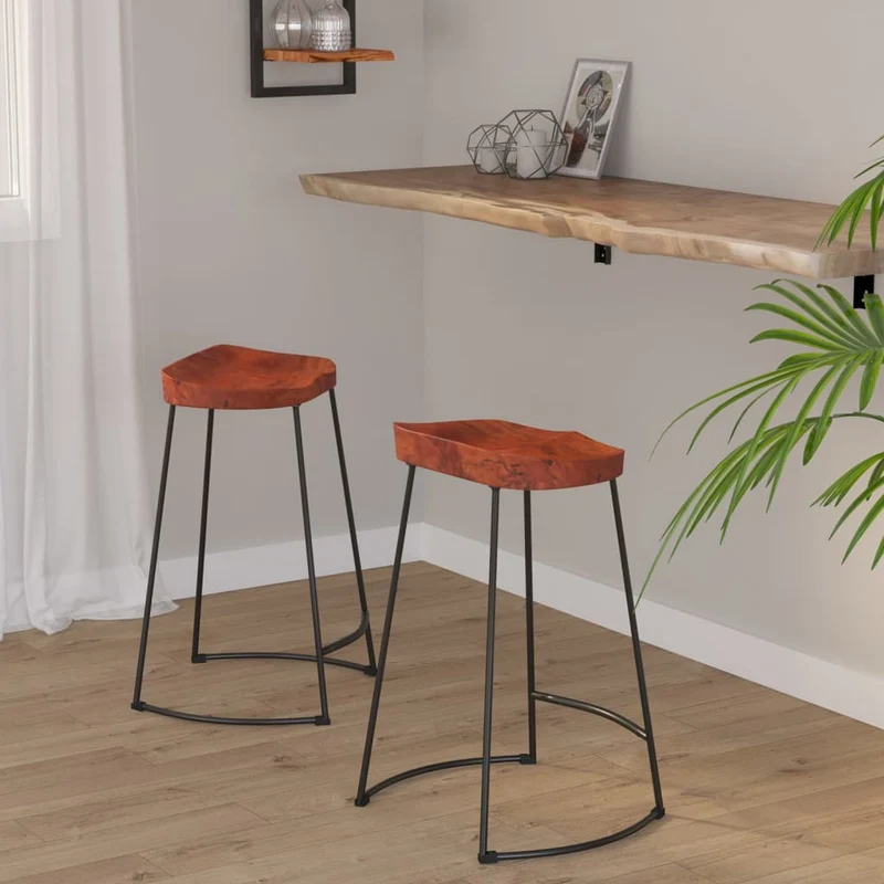 Tabourets de Bar Industriel en Bois et Métal Vintage