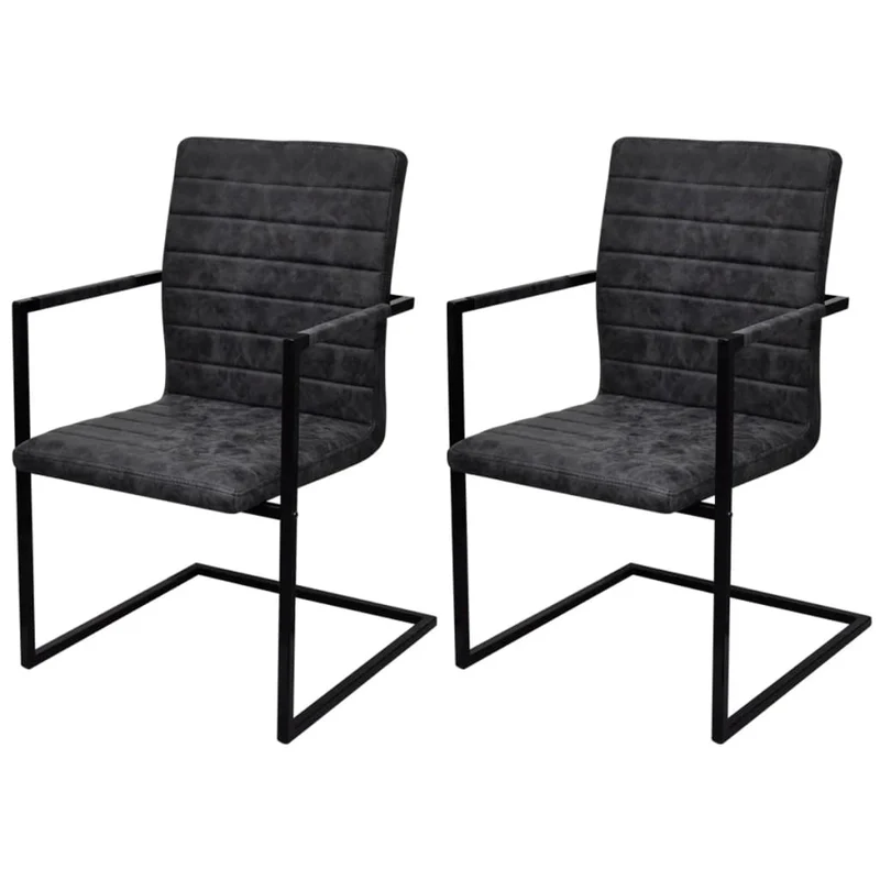 Chaise Cantilever en Similicuir Noir avec Accoudoir