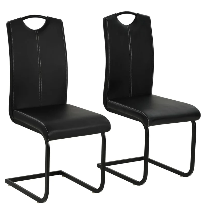 Lot de Chaises Cantilever en Similicuir Noir