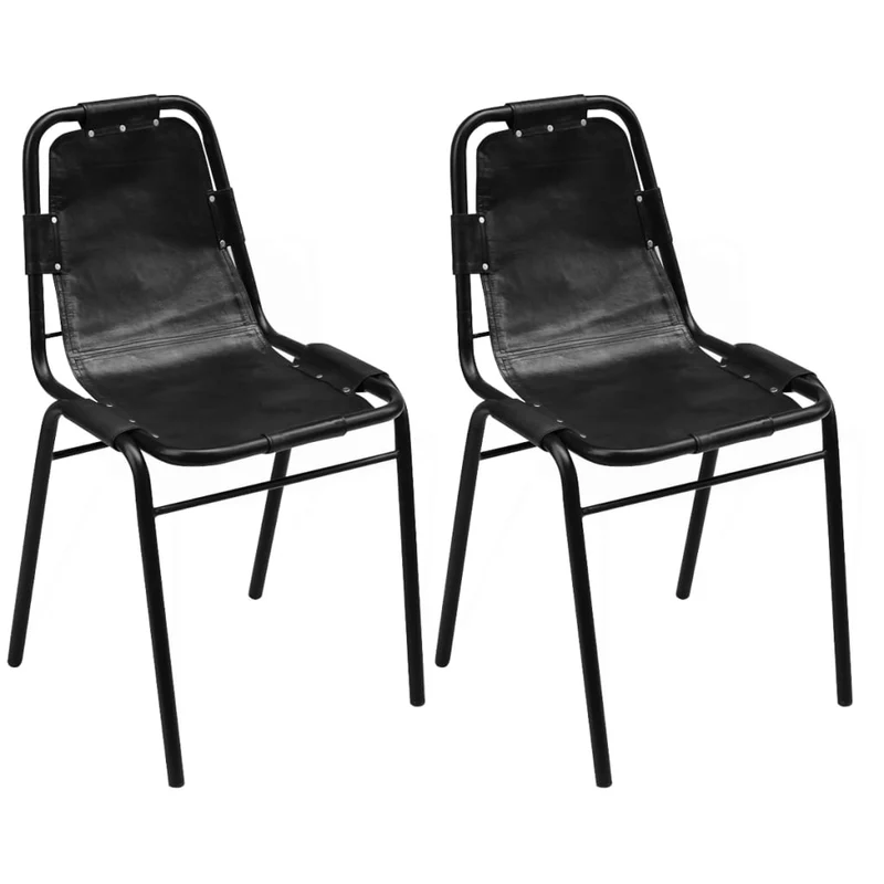 Chaise Industrielle en Métal et Cuir Vintage Noir
