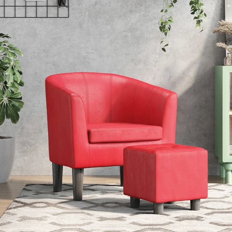Fauteuil Style Club en Similicuir Rouge