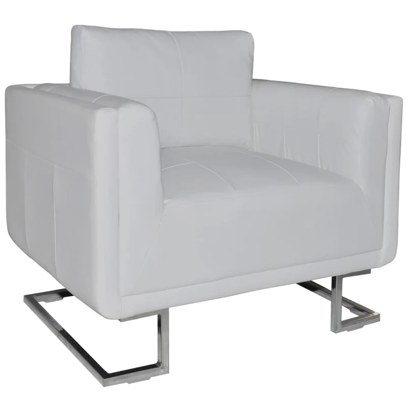 Fauteuil Industriel Blanc en Similicuir avec Pieds Chromés