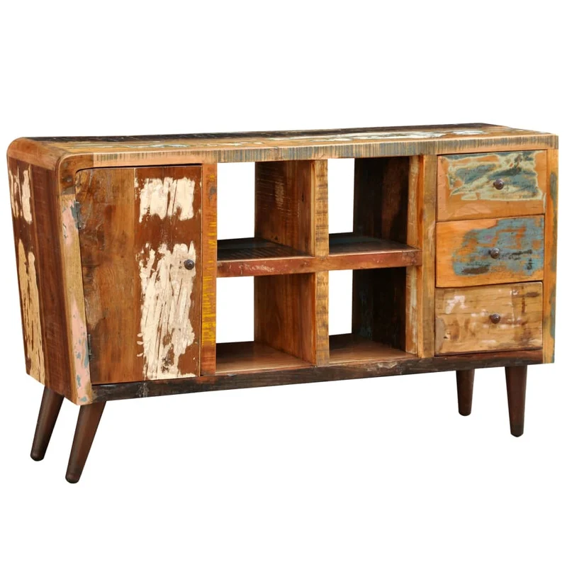 Armoire Avec 1 Porte 4 Étagères 3 Tiroirs Bois Massif Récupéré