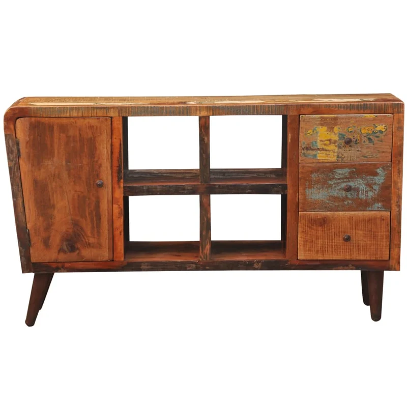 Armoire Avec 1 Porte 4 Étagères 3 Tiroirs Bois Massif Récupéré
