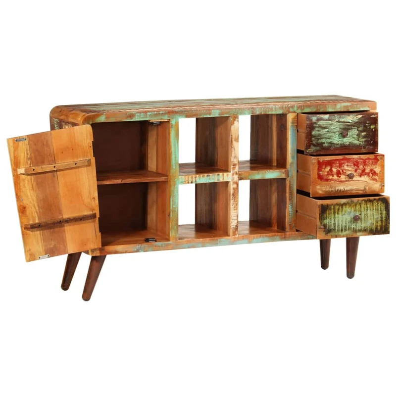 Armoire Avec 1 Porte 4 Étagères 3 Tiroirs Bois Massif Récupéré
