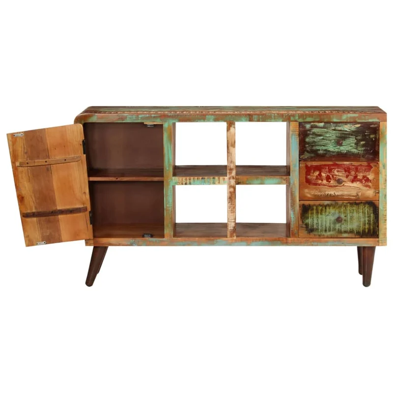 Armoire Avec 1 Porte 4 Étagères 3 Tiroirs Bois Massif Récupéré
