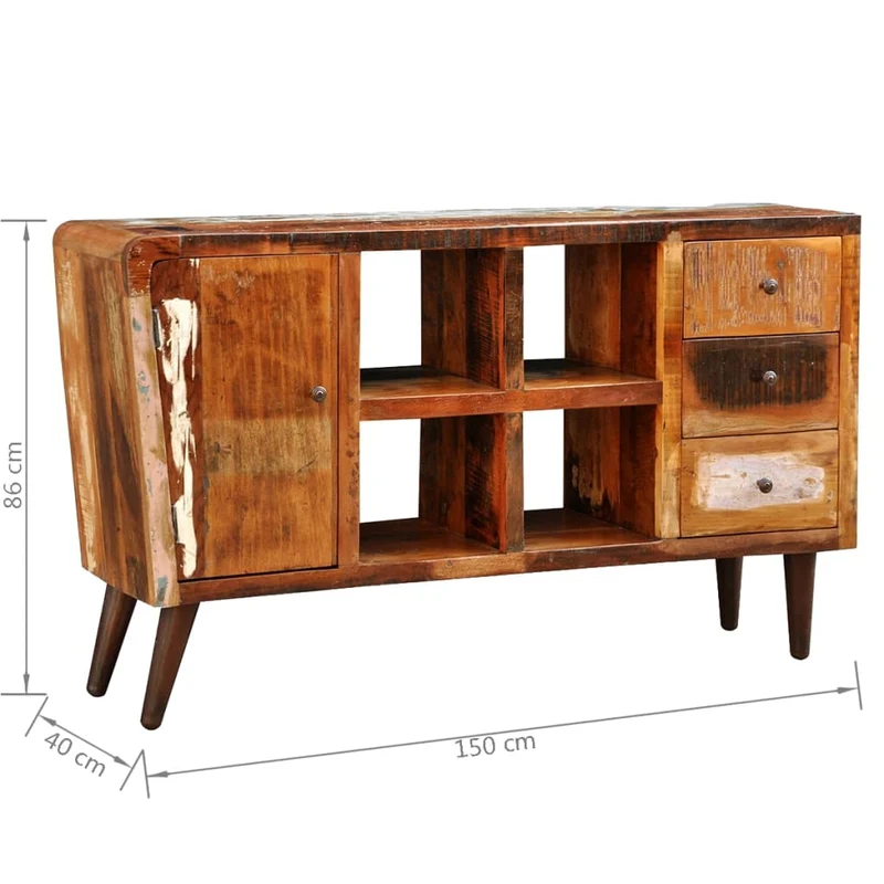 Armoire Avec 1 Porte 4 Étagères 3 Tiroirs Bois Massif Récupéré