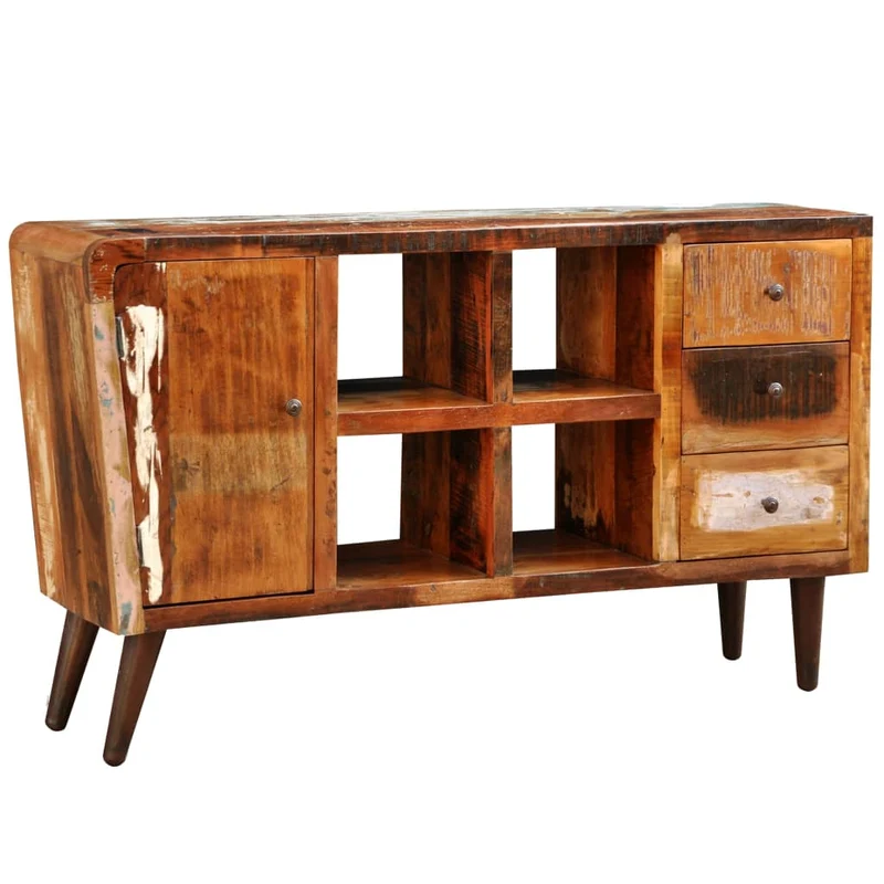 Armoire Avec 1 Porte 4 Étagères 3 Tiroirs Bois Massif Récupéré
