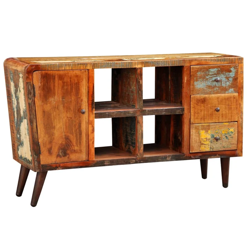 Armoire Avec 1 Porte 4 Étagères 3 Tiroirs Bois Massif Récupéré