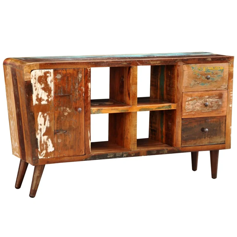 Armoire Avec 1 Porte 4 Étagères 3 Tiroirs Bois Massif Récupéré