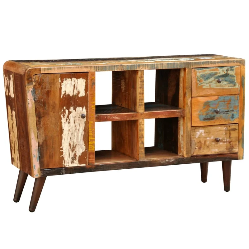 Armoire Avec 1 Porte 4 Étagères 3 Tiroirs Bois Massif Récupéré