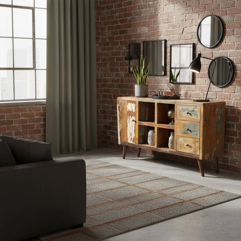 Armoire Avec 1 Porte 4 Étagères 3 Tiroirs Bois Massif Récupéré