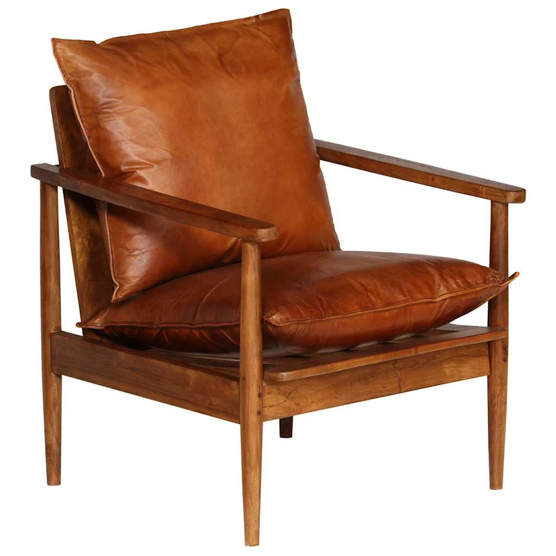 Fauteuil Industriel en Cuir et Bois Design