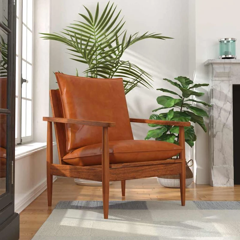 Fauteuil Industriel en Cuir et Bois Design