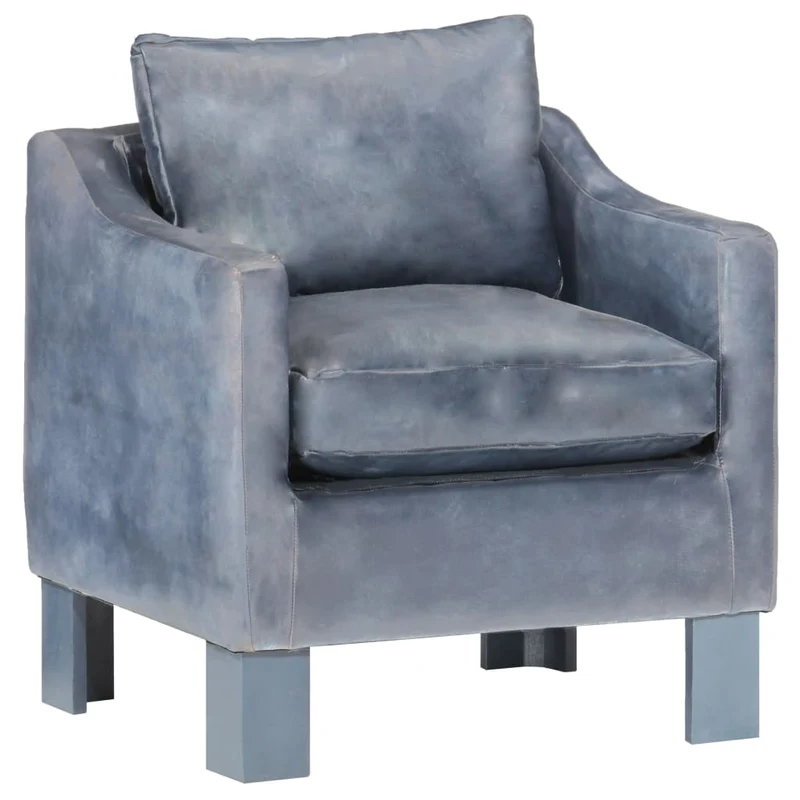 Fauteuil Cabriolet en Cuir Gris et Bois de Manguier