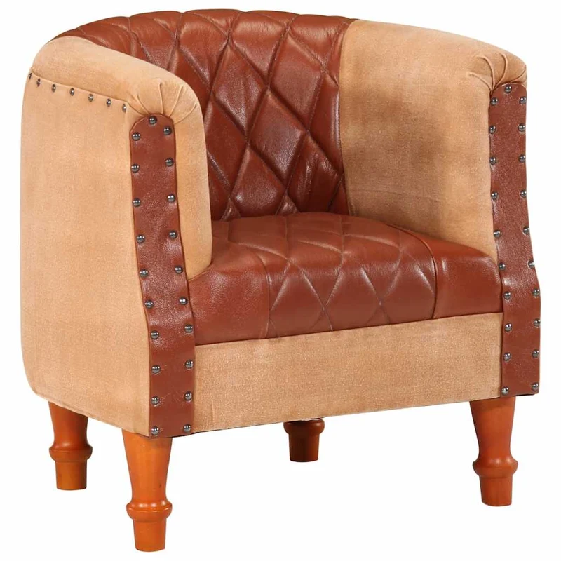 Chaise Cabriolet en Cuir Marron et Bois de Manguier
