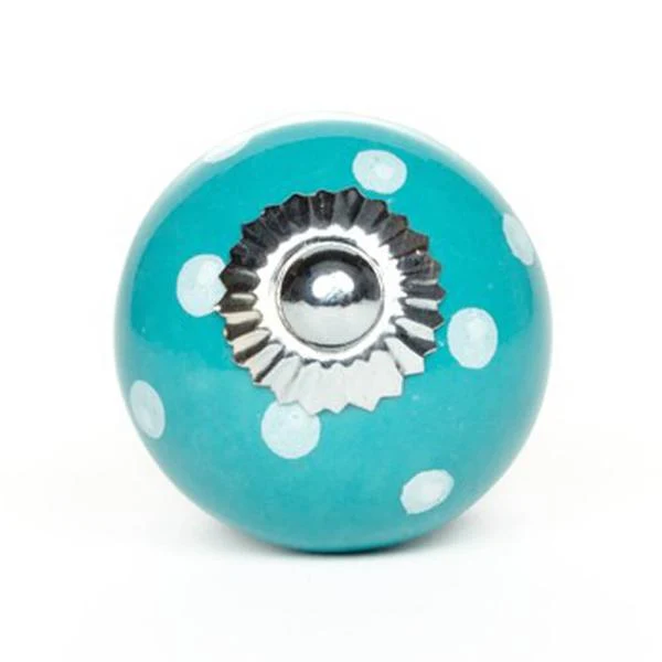 Grand bouton Tiffany en céramique à pois blancs