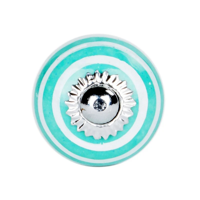 Grand Bouton en Céramique Tiffany à Rayures Blanches