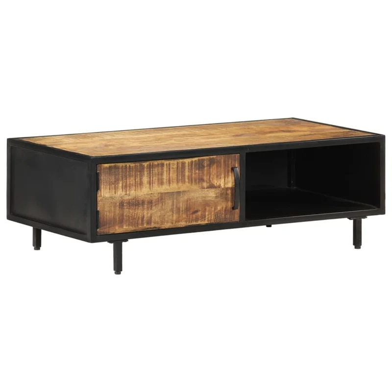 Table Basse en Bois de Manguier Brut au Style Industriel