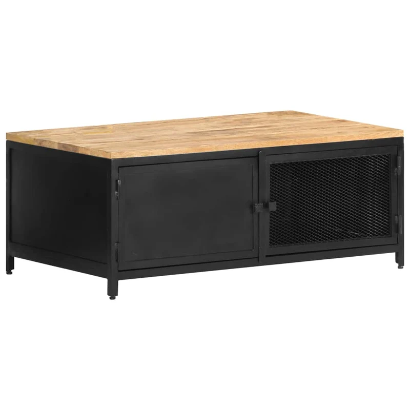 Table Basse Rectangulaire en Métal Noir et Bois de Manguier